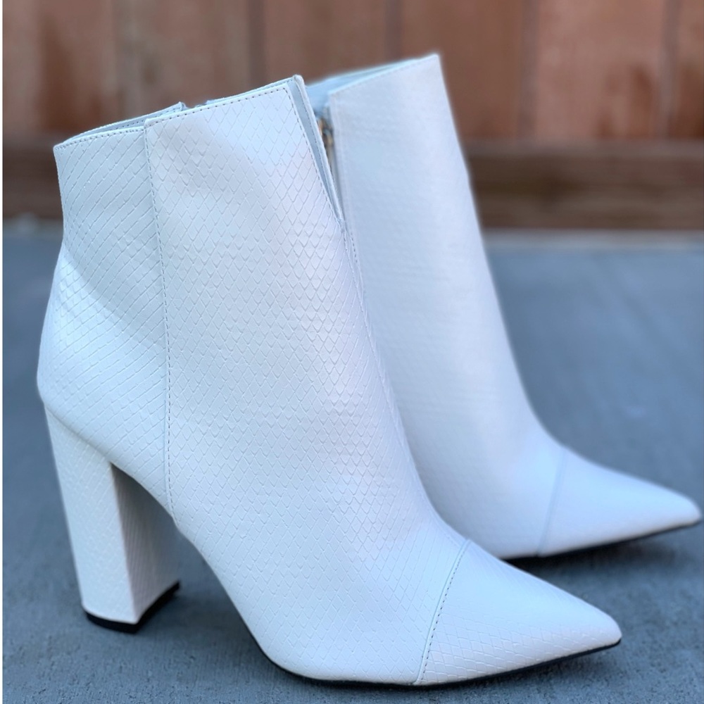 White Snake Print Embossed Booties - Picture 4 of 8